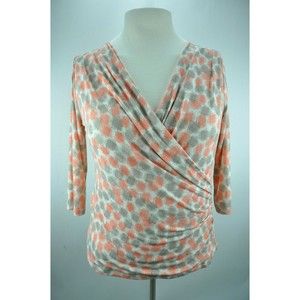 New York & Company women multicolor 3/4 sleeve wrap top size L --